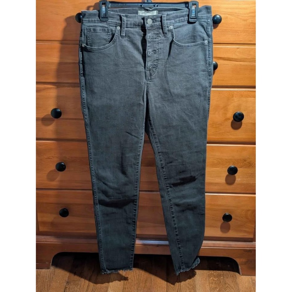 Madewell 10" High Rise Skinny Jeans Gray Button Fly Raw Hem Womens Size 29